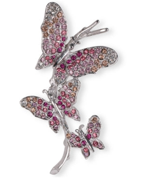 Holiday Lane Silver-Tone Pave Triple Butterfly Pin, Created for Macy's