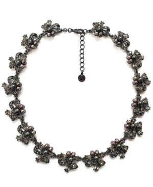 Charter Club Hematite-Tone Mixed Crystal & Imitation Pearl Ribbon Cluster Collar Necklace, 17" + 2" extender, Created for Macy's