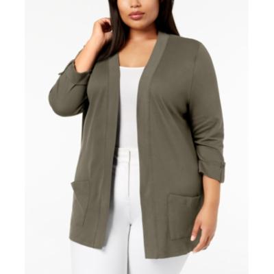 KAREN SCOTT Womens Green Open Cardigan Top Plus  Size: 2X