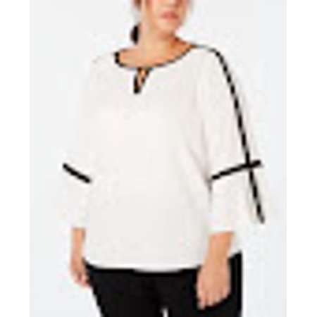 Calvin Klein Plus Size Contrast-Trim Keyhole Top