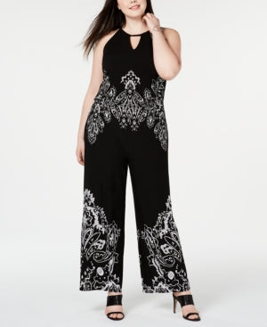 INC Womens Plus Keyhole Printed Jumpsuit