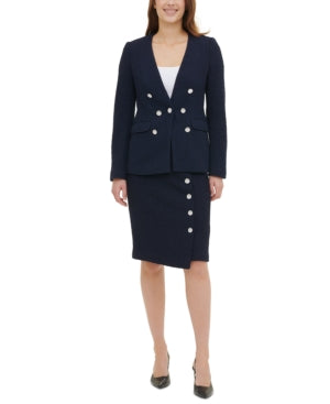 CALVIN KLEIN Womens Navy Buttoned Blazer Wear To Work Jacket Size 14