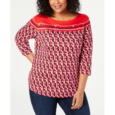 Charter Club Womens Plus Printed Boat Neck T-Shirt