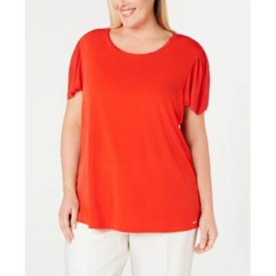 Calvin Klein Plus Size Sweater-Knit-Trim to Tango Red 3X