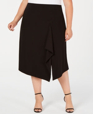 CALVIN KLEIN $89 Womens New Black Ruffled MIDI a-Line Skirt 1X Plus B+B