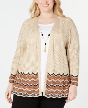 Alfred Dunner Plus Size Street Smart Chevron Layered-Look Necklace Top - Oatmeal