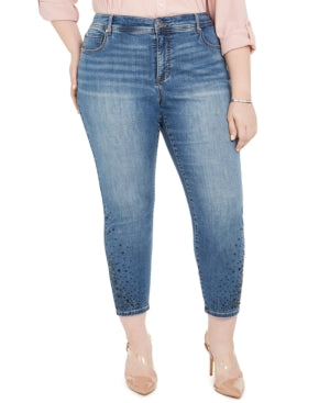 Inc Plus Size Rhinestone Ankle Skinny Jeans, Created for Macys - Mid Indigo