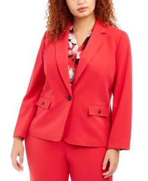 NINE WEST Womens Red Pocketed One-button Blazer Jacket Plus Size: 2X