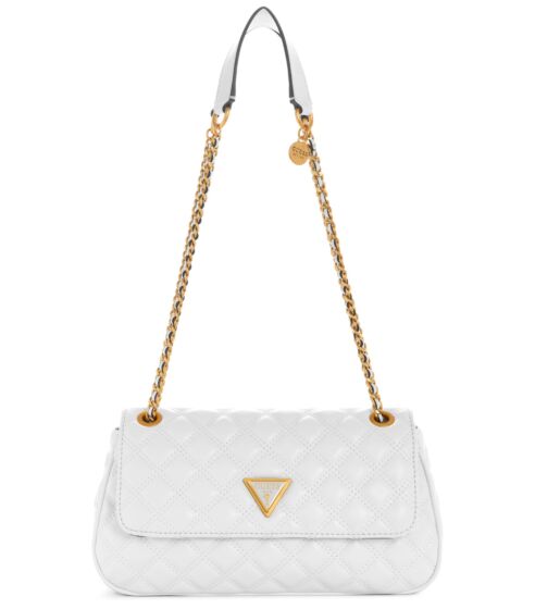 Guess Womens Giully Handbag White Pebble Convertible Crossbody Flap