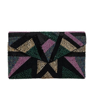 La Regale Fully Beaded Front Envelope Clutch Multi Small