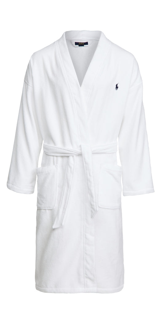 Polo Ralph Lauren Men's 100% Cotton French Terry Robe in White (RL91) | Size Small/Medium | HisRoom.com