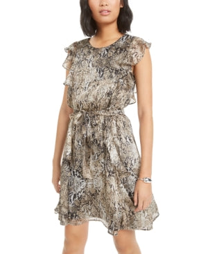 Bar Iii Ruffled Snake-Embossed Mini Dress,