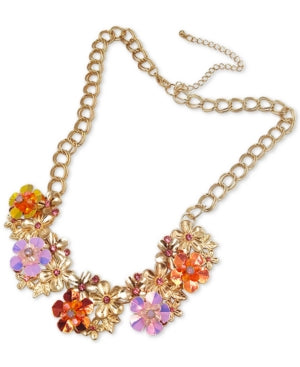 Inc Gold-Tone Crystal & Bead Multicolor Flower Statement Necklace, 18" + 3" extender, Created for Macy's