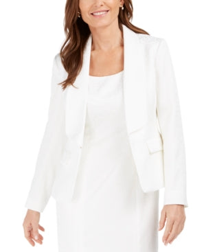 Kasper Womens Jacquard One Button Blazer Jacket Off-White 16