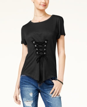 Almost Famous Juniors' Corset-Front High-Low T-Shirt