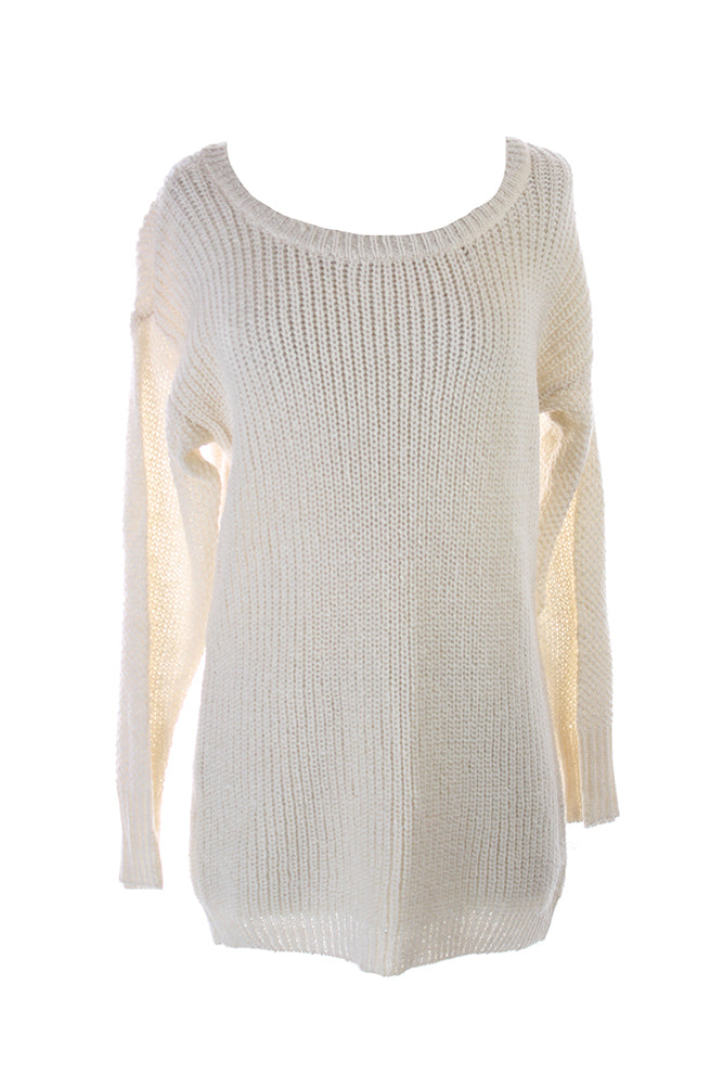 Bar III  Cream Long-Sleeve Ribbed Crewneck Sweater M