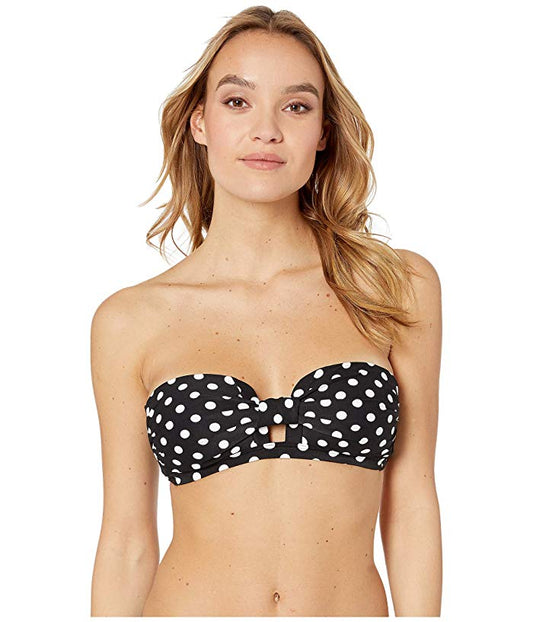 Kate Spade New York BLACK DOT Polka Dot Bandeau Bikini Swim Top, US Large