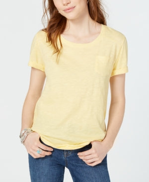 Style & Co. T-shirt Size Large Yellow Short Sleeve 100% Cotton Pocket