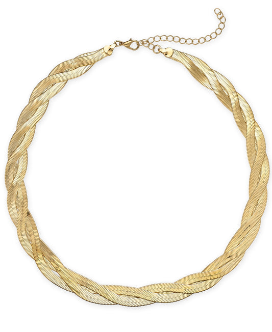 Braided Herringbone Chain Collar Necklace, 16-1/2" + 3" extender