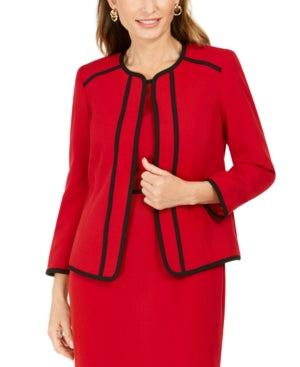 Kasper Piping-Trim Collarless Jacket