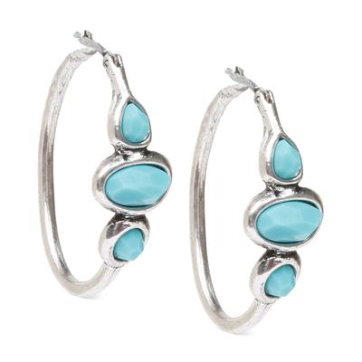 Lucky Brand Silver-Tone Turquoise 1" Hoops Earrings