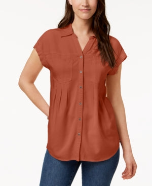 Style & Co Pleated Cuffed-Sleeve Top,