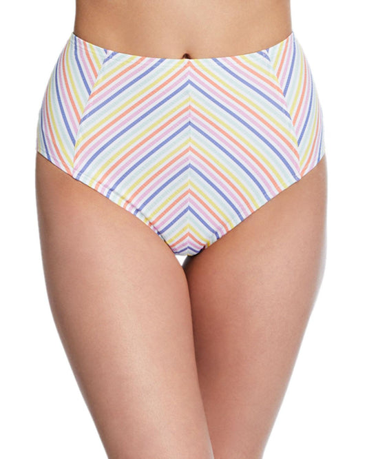 Kate Spade New York Beach Stripe Printed High-Waist Bikini Bottoms - White Multi