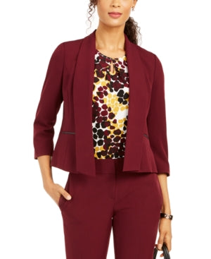 KASPER Womens Burgundy Pocketed Zippered Suit Jacket Size 2P