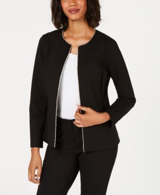 Alfani Petite Bead Trim Jacket, 12P Deep Black