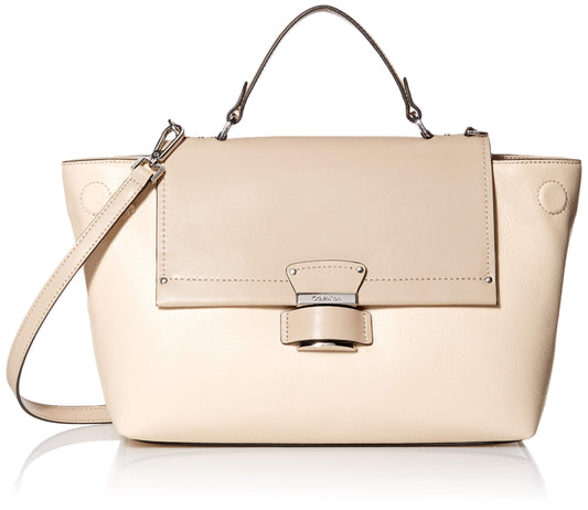 Calvin Klein Delancy Leather Satchel - Light Sand Combo/Silver