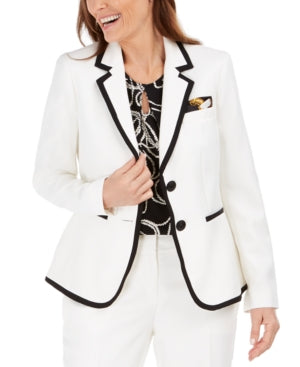 Kasper Womens Petites Herringbone Contrast Trim Blazer B/W 8P