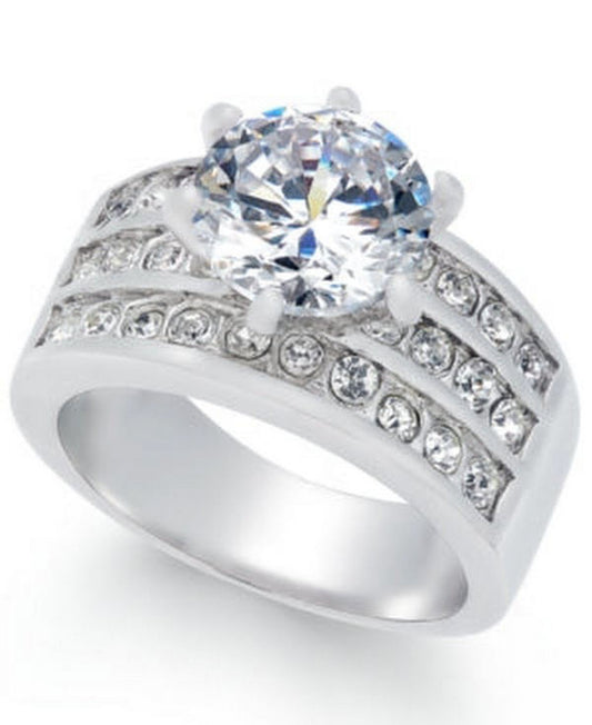 Charter Club Crystal Triple-Row Ring in Fine Silver or Gold Plate Title: 9/Silver