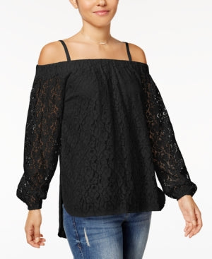 7 Sisters Juniors Off-The-Shoulder Lace Black XS