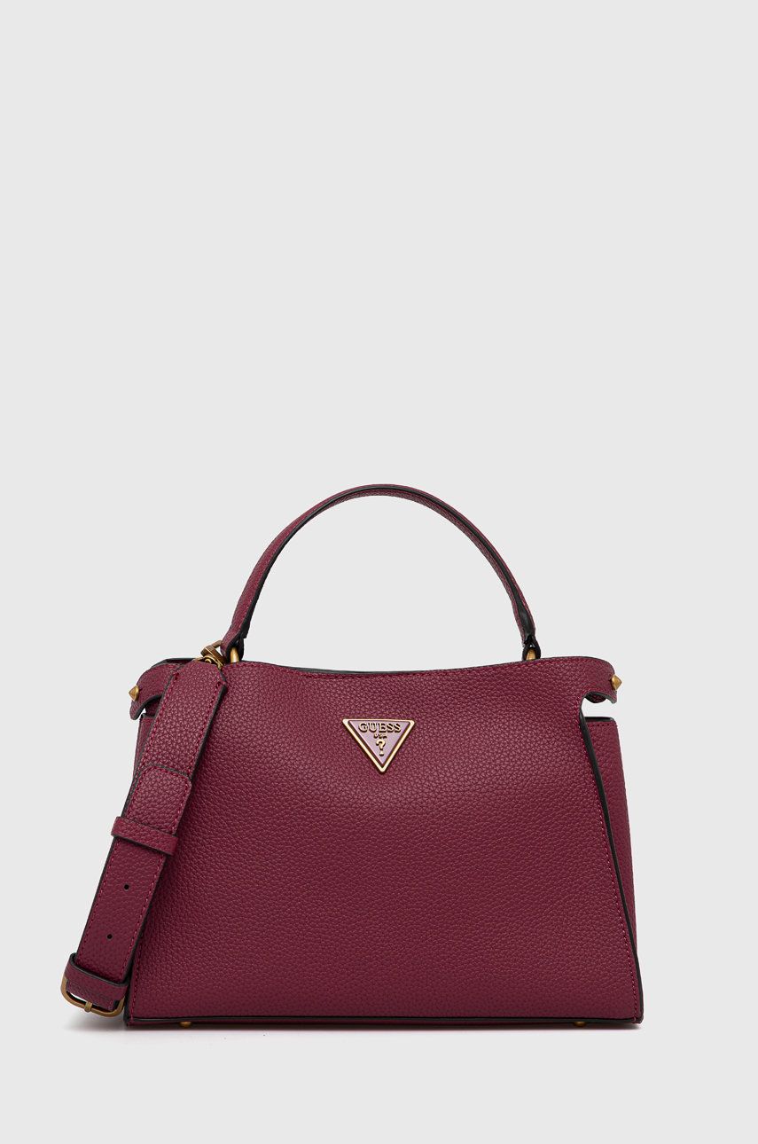 "Guess Downtown Chic Turnlock Satchel in Plum - Stylish and Versatile Accessory"