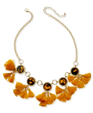 Inc Gold-Tone Tortoise-Look & Multi-Tassel Statement Necklace, 18" + 3" extender, Created for Macy's