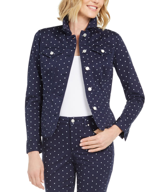 Charter Club Womens Petite Printed Denim Jacket;P/M