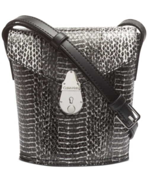 Calvin Klein Statement Series Lock Crayon Snake Crossbody (Black) Handbags