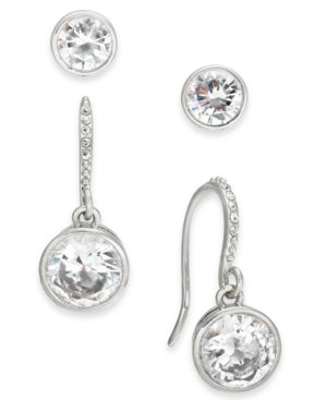 Alfani 2-PC. Set Crystal Stud and Drop Earrings: Silver-Tone