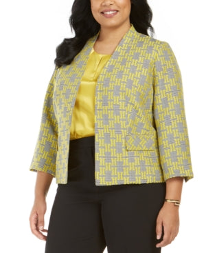 KASPER Womens Yellow Printed Blazer Jacket Plus Size: 16W